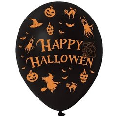 Латексный шар Belbal 12” Happy Halloween / Хэллоуин на чёрном (1 шт)