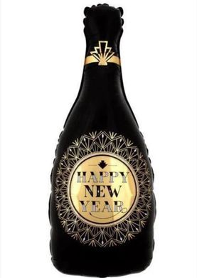 Фольгированный шар Большая фигура шампанское новогоднее чёрное с золотом 86х45 см Нг (Китай)
