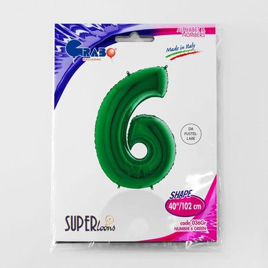 Фольгированный шар Grabo цифра «6» Зелёная 40" в уп