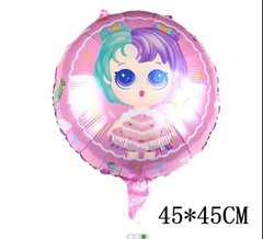 Фольгированный шар 18″ круг Кукла Лол с тортиком (Китай)