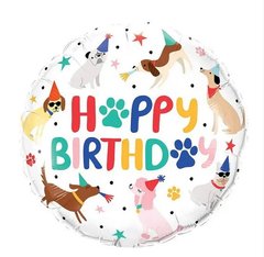 Фольгированный шар 18″ круг "Happy Birthday" весёлые собаки (Китай)
