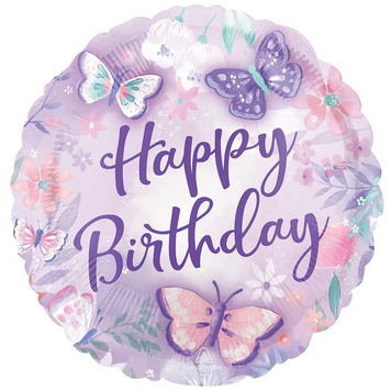 Фольгированный шар Anagram 18&rdquo; круг Happy Birthday бабочки на сиреневой