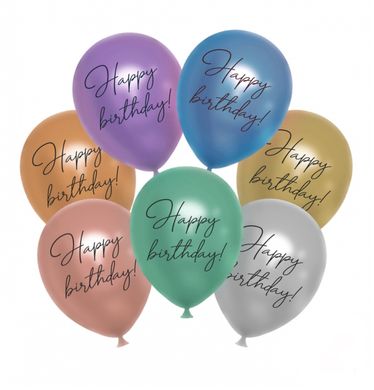 Латексна кулька Balonevi 12” "Happy birthday" Хром (25 шт)