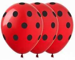 Латексный шар Gemar 12″ Красный шар в чёрный горох (5 ст) (100 шт)