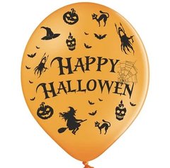 Латексный шар Belbal 12” Happy Halloween / Хэллоуин на оранжевом (1 шт)