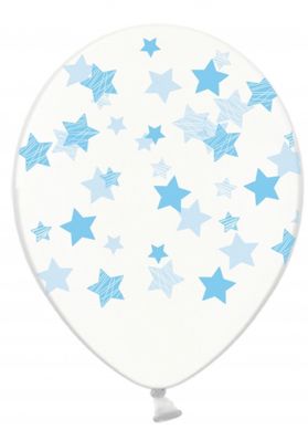 Латексный шар Belbal 12” Голубые звезды на прозрачном (1 шт)