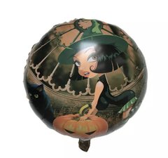 Фольгированный шар 18” круг Хэллоуин девушка в зелёной шляпе Китай