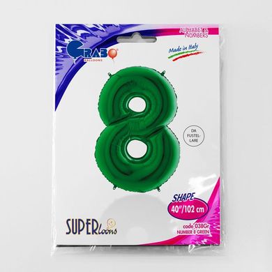 Фольгированный шар Grabo цифра «8» Зелёная 40" в уп