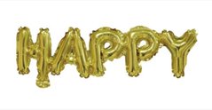 Фольгована кулька Міні-напис "Happy" Золото 12х48 см (Китай)
