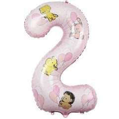 Фольгированный шар цифра «2» Зверюшки с шарами девочке 40" (Китай)