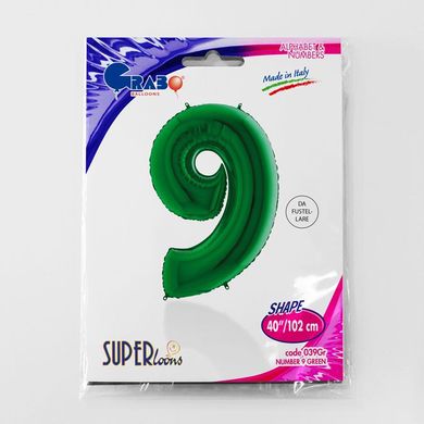 Фольгированный шар Grabo цифра «9» Зелёная 40" в уп