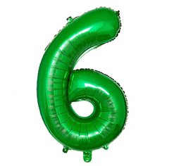 Фольгированный шар цифра «6» зелёная 32” под гелий в уп. (Китай)