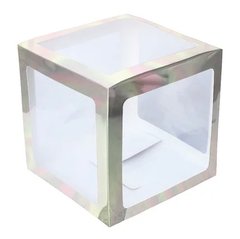 Коробка кубик 30*30*30 см для воздушных шаров серебро грани (1 шт)