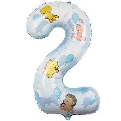 Фольгированный шар цифра «2» Зверюшки с шарами мальчик в уп 40" (Китай)