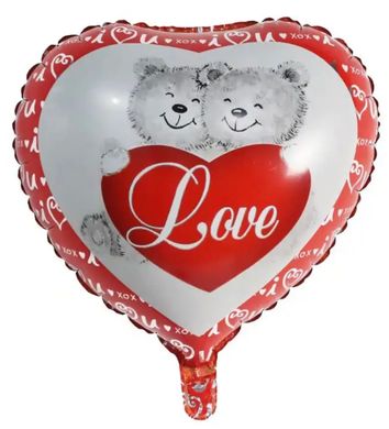 Фольгована кулька 18” серце з ведмедиками та серцем Китай