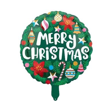 Фольгированный шар 18” круг зелёный Merry Christmas НГ Китай